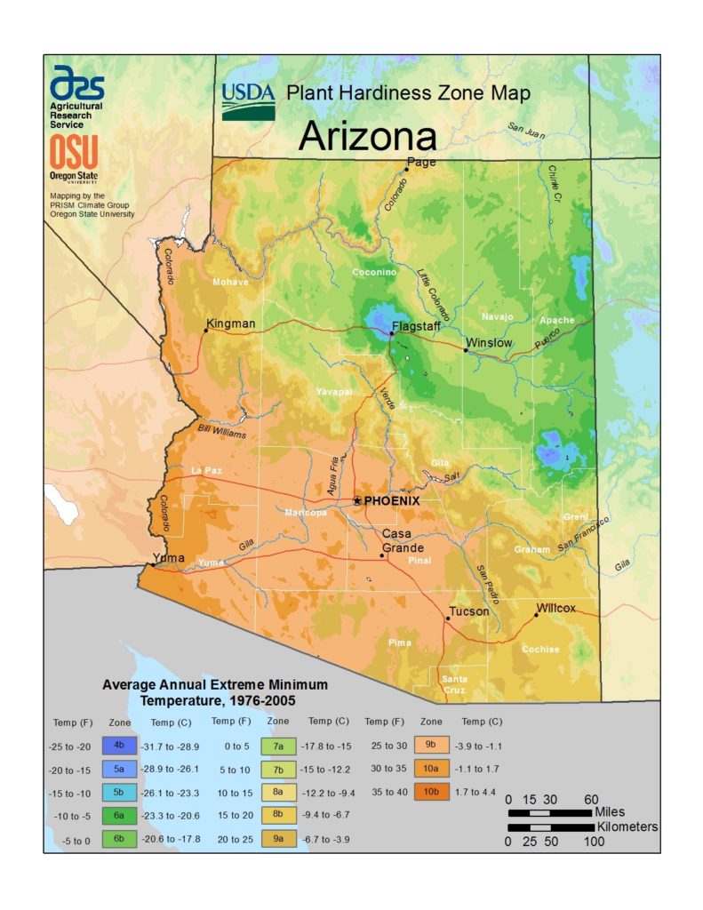 arizona plant hardiness map